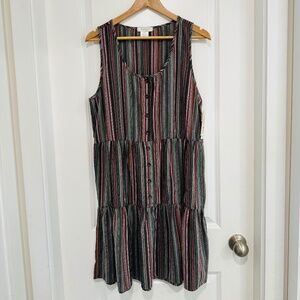 Mododoc Los Angeles Dress NWT Sleeveless Tiered Dress Multicoloured Button Up